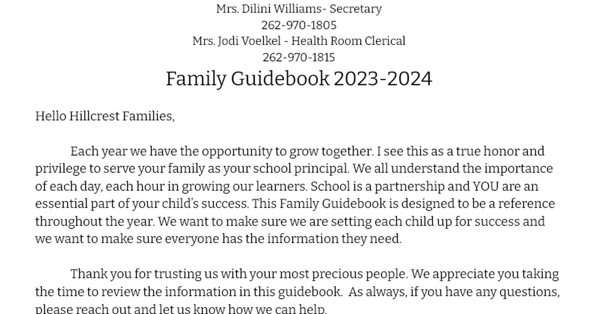 Hillcrest Family Guidebook 2020-2021