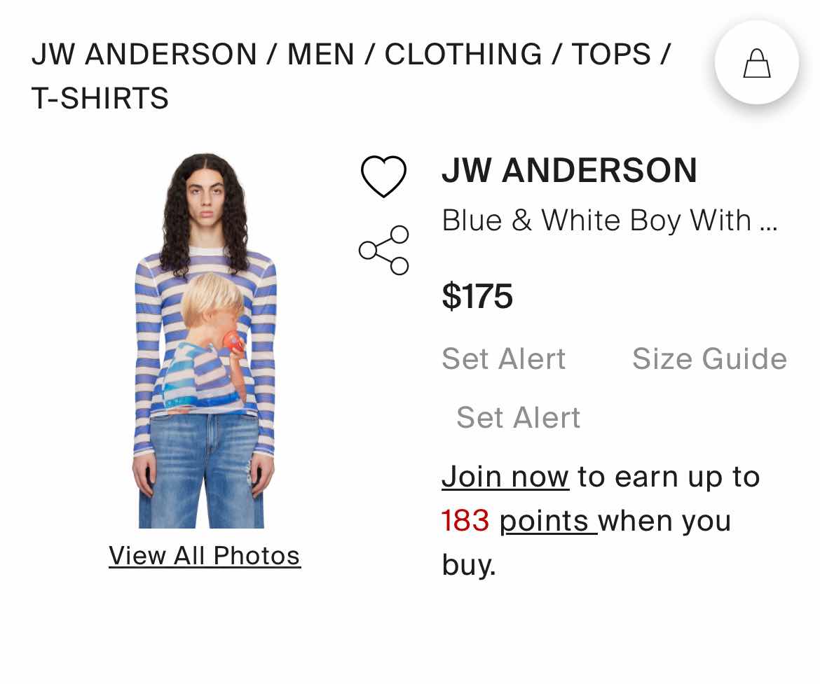J W Anderson Blue and White Boy With Apple Long Sleeve Shirt $175