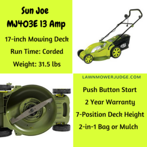 sun joe mj403e 17-inch 13 amp corded electric lawn mower review