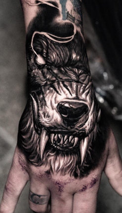 Dark Wolf Men Badass Hand Tattoo
