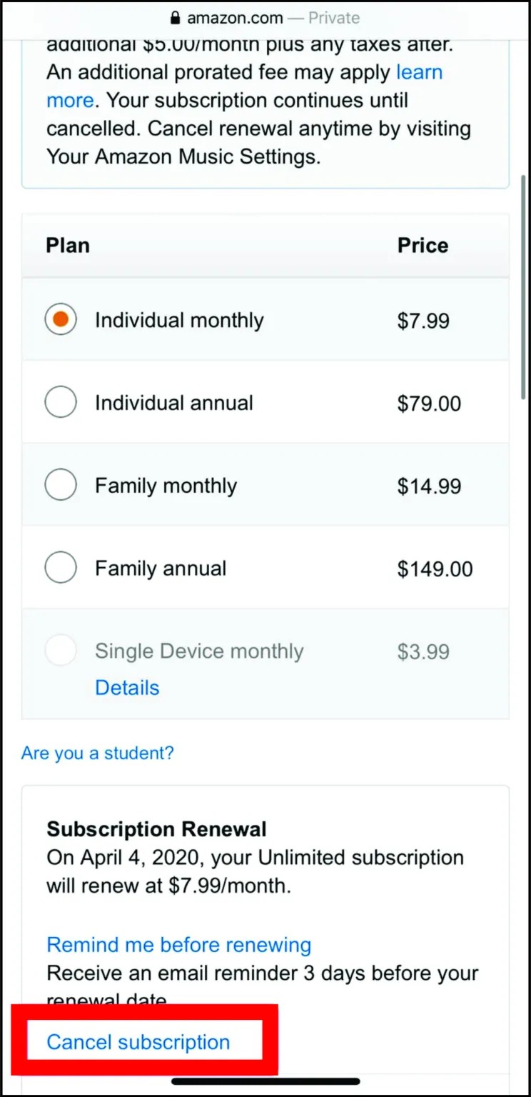 How To Cancel Amazon Music on iOS: Image 6