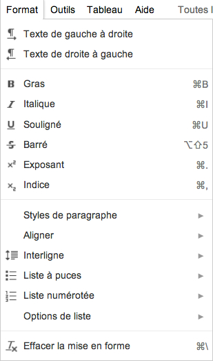 Insertion liste à puce dans Google Docs