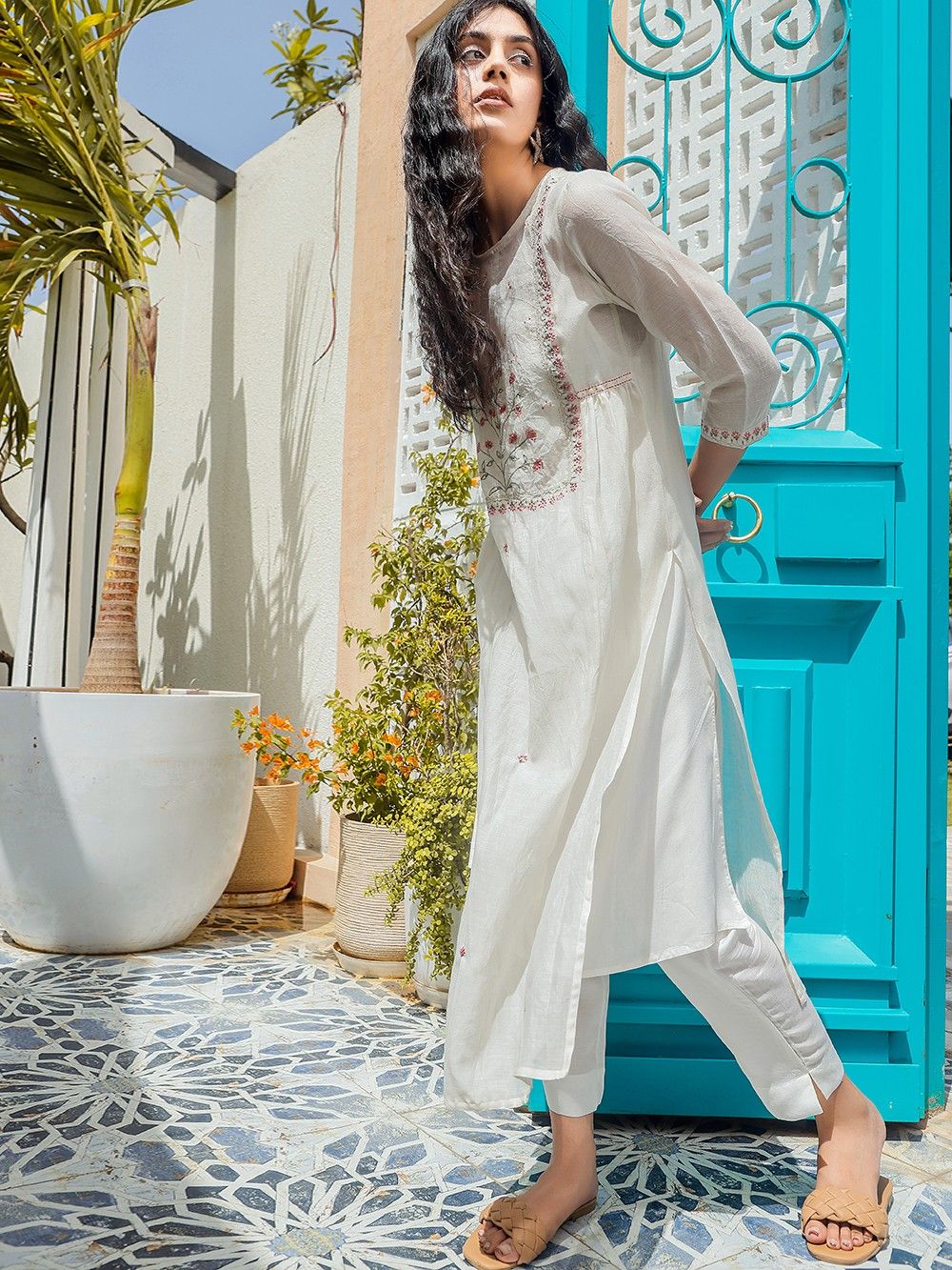 the loom - Ivory Embroidered Chanderi Kurta