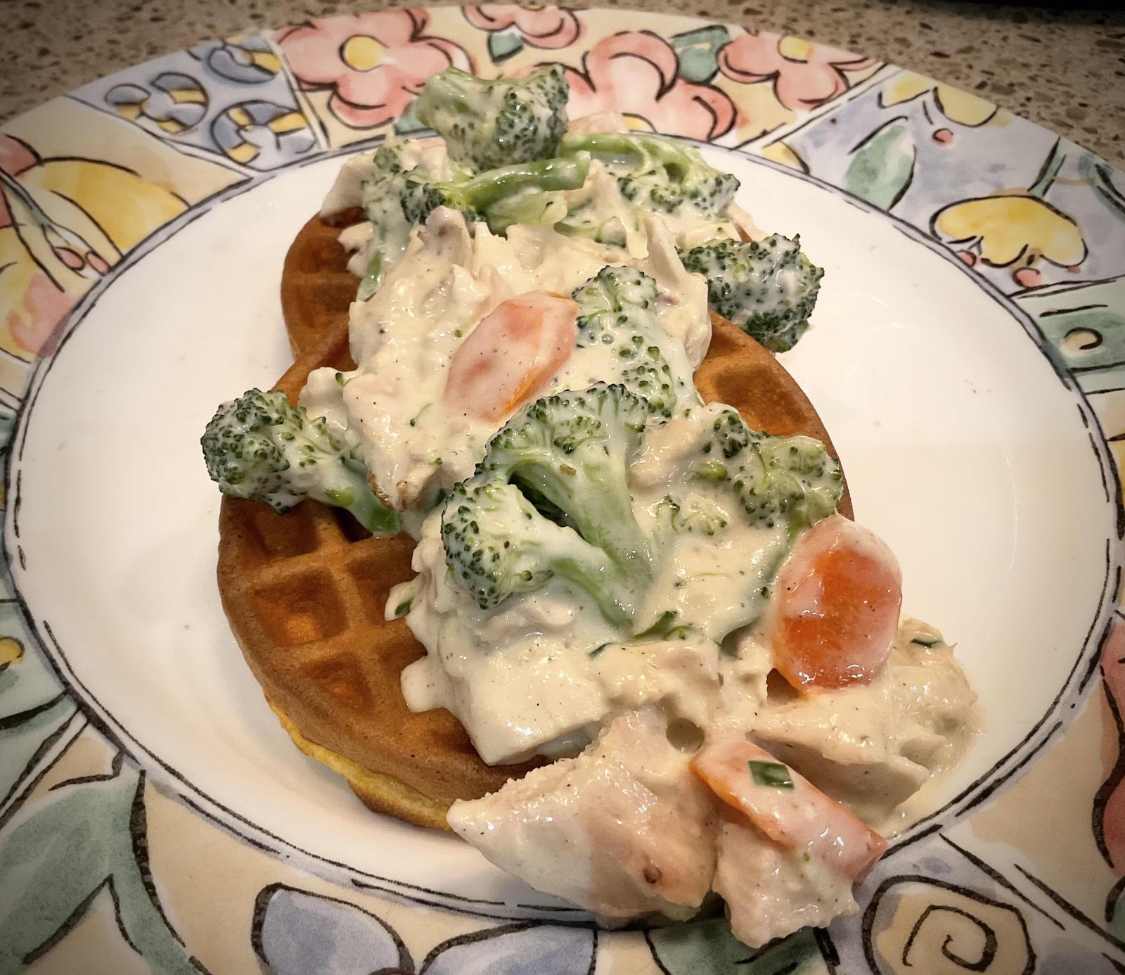 Creamed Chicken and Vegetables over Chaffles