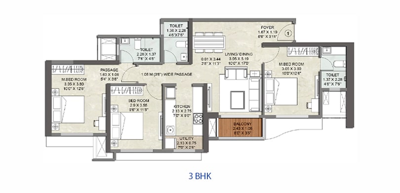 Kalpataru Srishti Mira Road 3 BHK Floor Plan