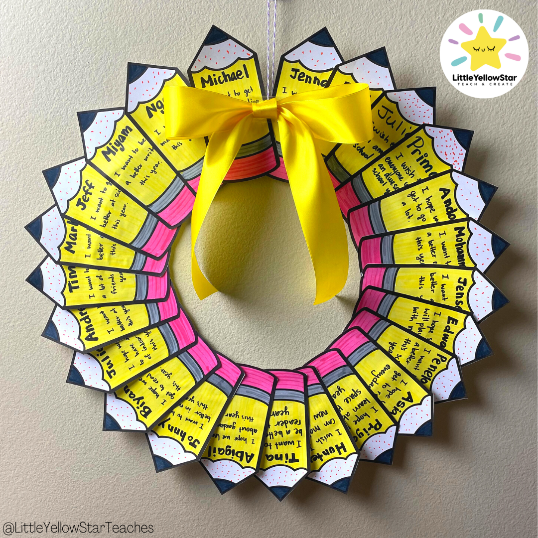 Completed Classroom Wreath - Back To School Pencil Classroom Wreath