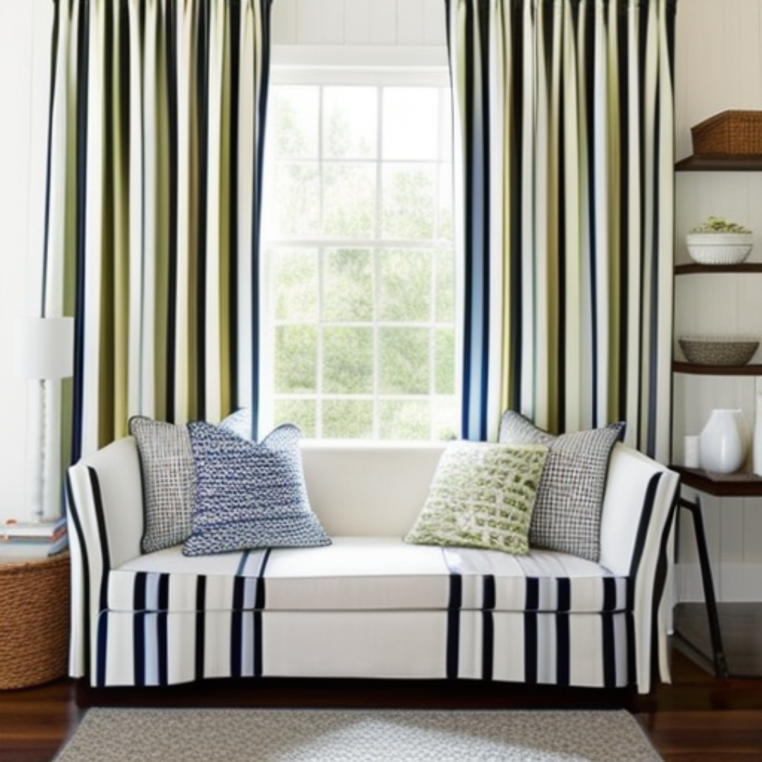 b. Striped Curtains to add an elegant touch.