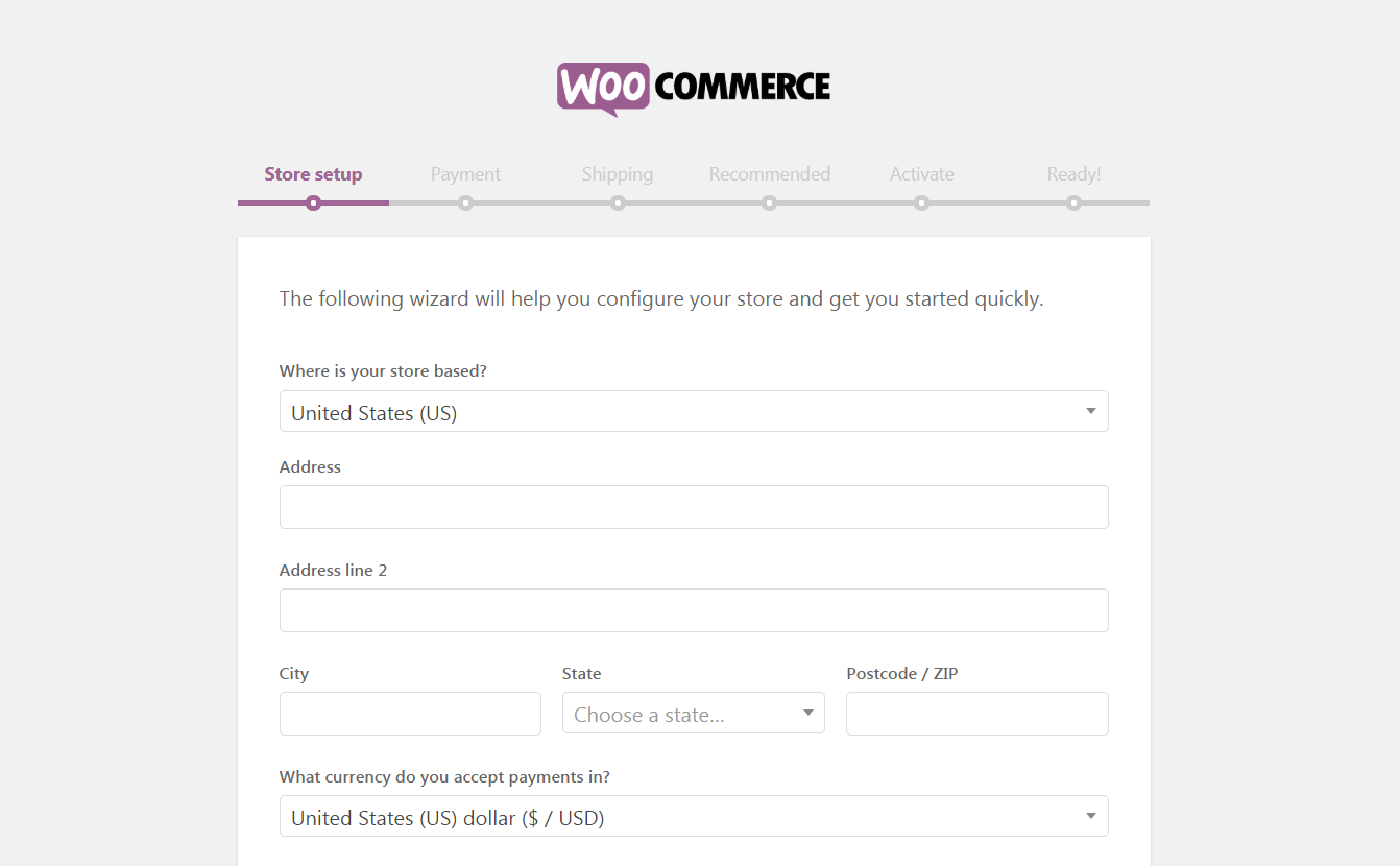 Assistente de configuração do WooCommerce
