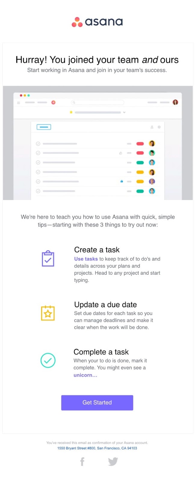 Asana welcome email