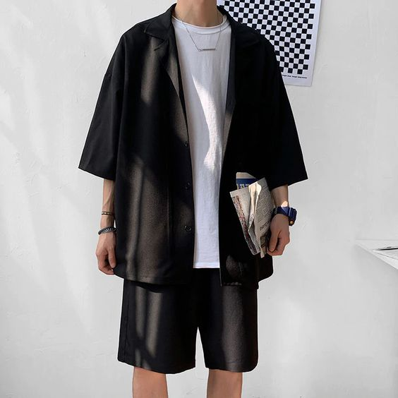 Set đồ quần short nam và áo sơ mi trơn tay ngắn