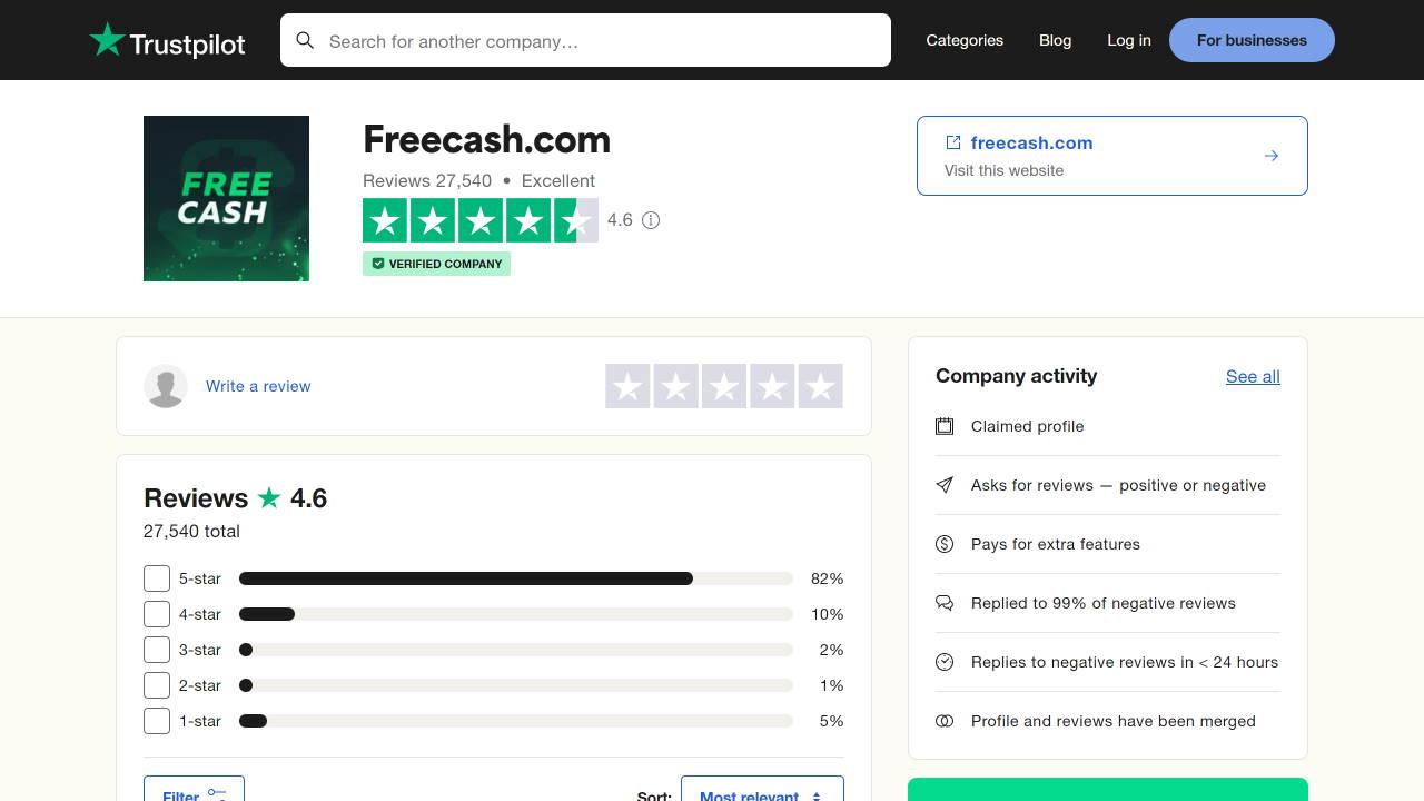 FreeCash.com Trustpilot Erfahrungen