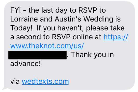 real wedtexts rsvp reminder message wedding planning tool wedding communication