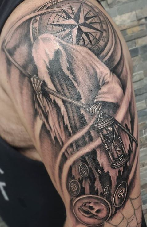 Another look at the grim reaper with hour glass tatto