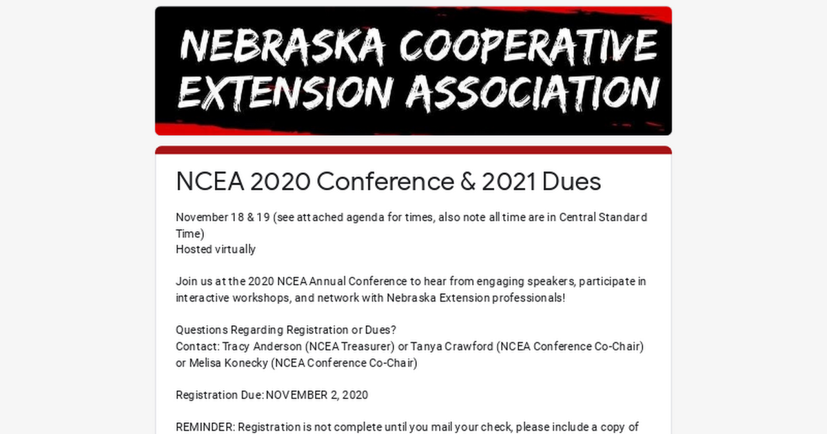 NCEA 2019 Conference & 2020 Dues