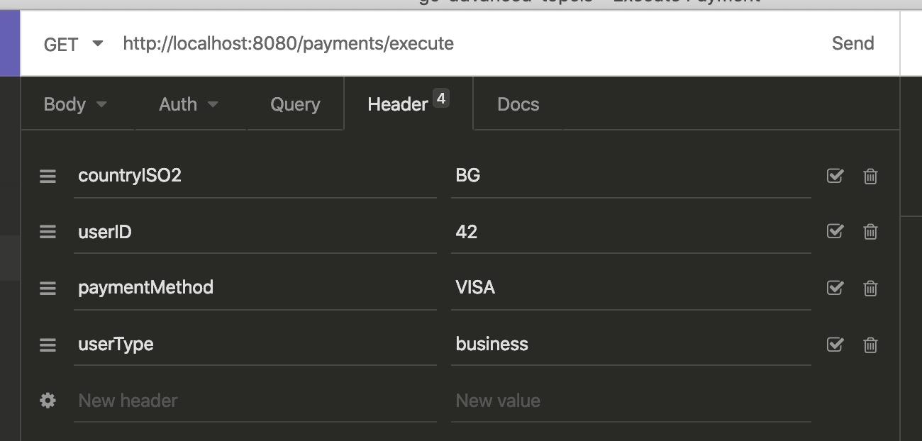 payments/execute endpoint parameters