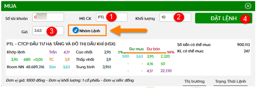 Nhóm lệnh mua