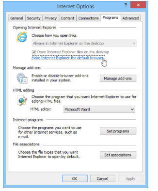 Set the Internet Explorer as Default Internet Browser