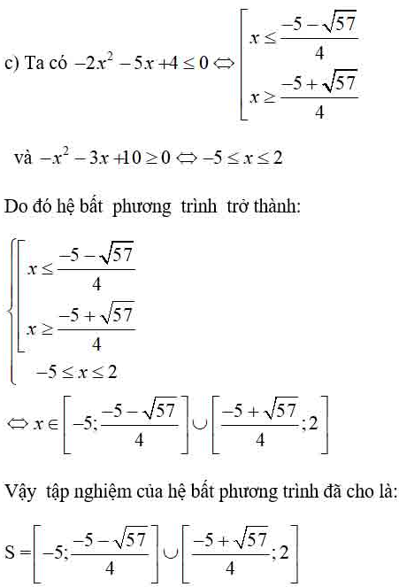 Hướng dẫn giải ví dụ giải hệ bất phương trình bậc 2 phần c