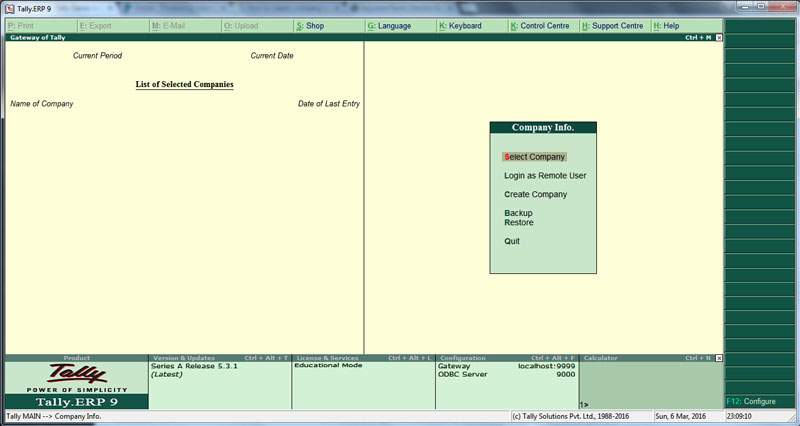 How to create company in tally erp 9 Company info Screen