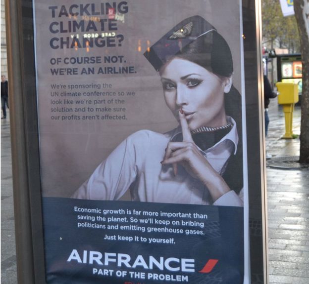 A poster parodying Air France reads: 