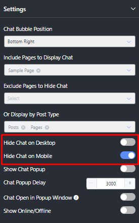 Hide Chat on Desktop/Mobile