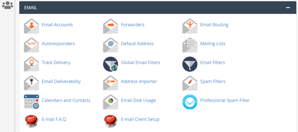 Screenshot of cPanel email section 