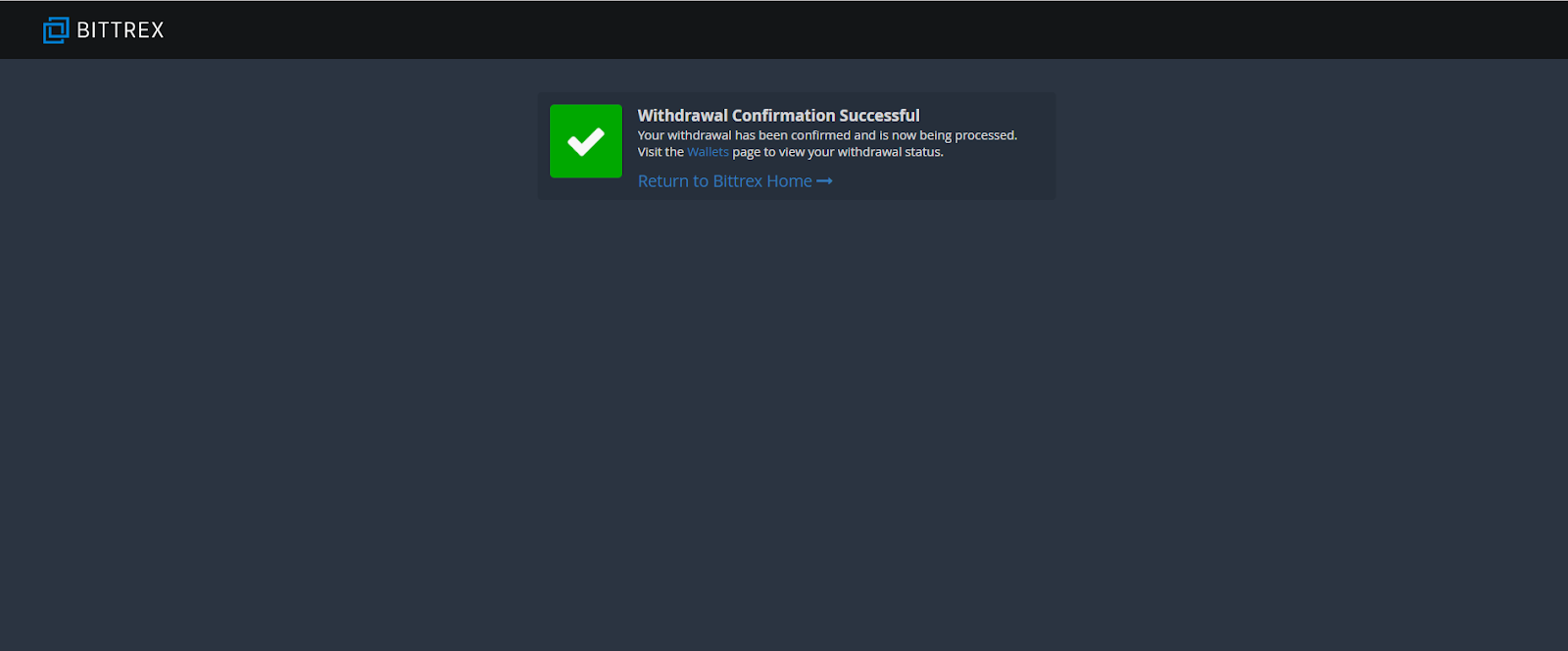 Bittrex withdrawal confirmation screen shot.