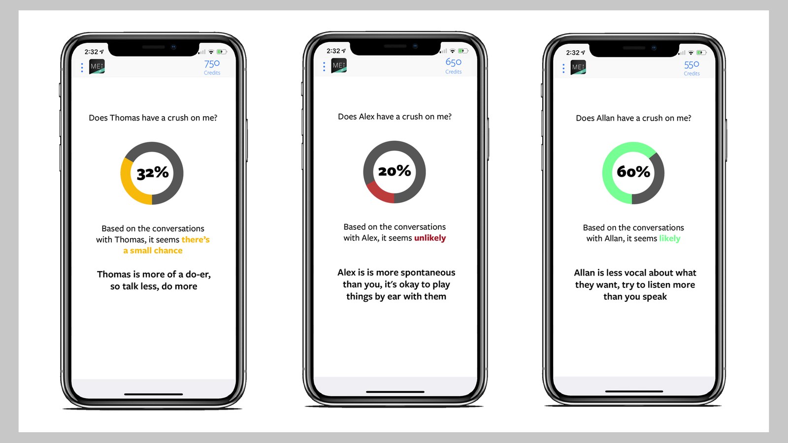 screenshots of Mei app