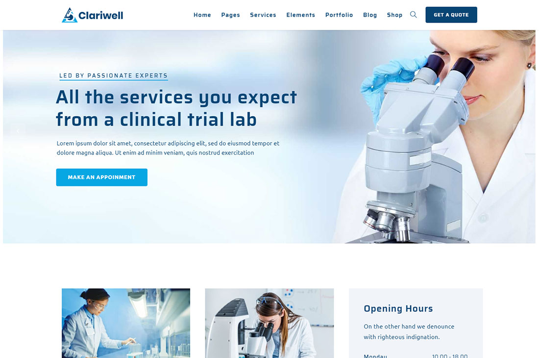 thème wordpress clariwell science