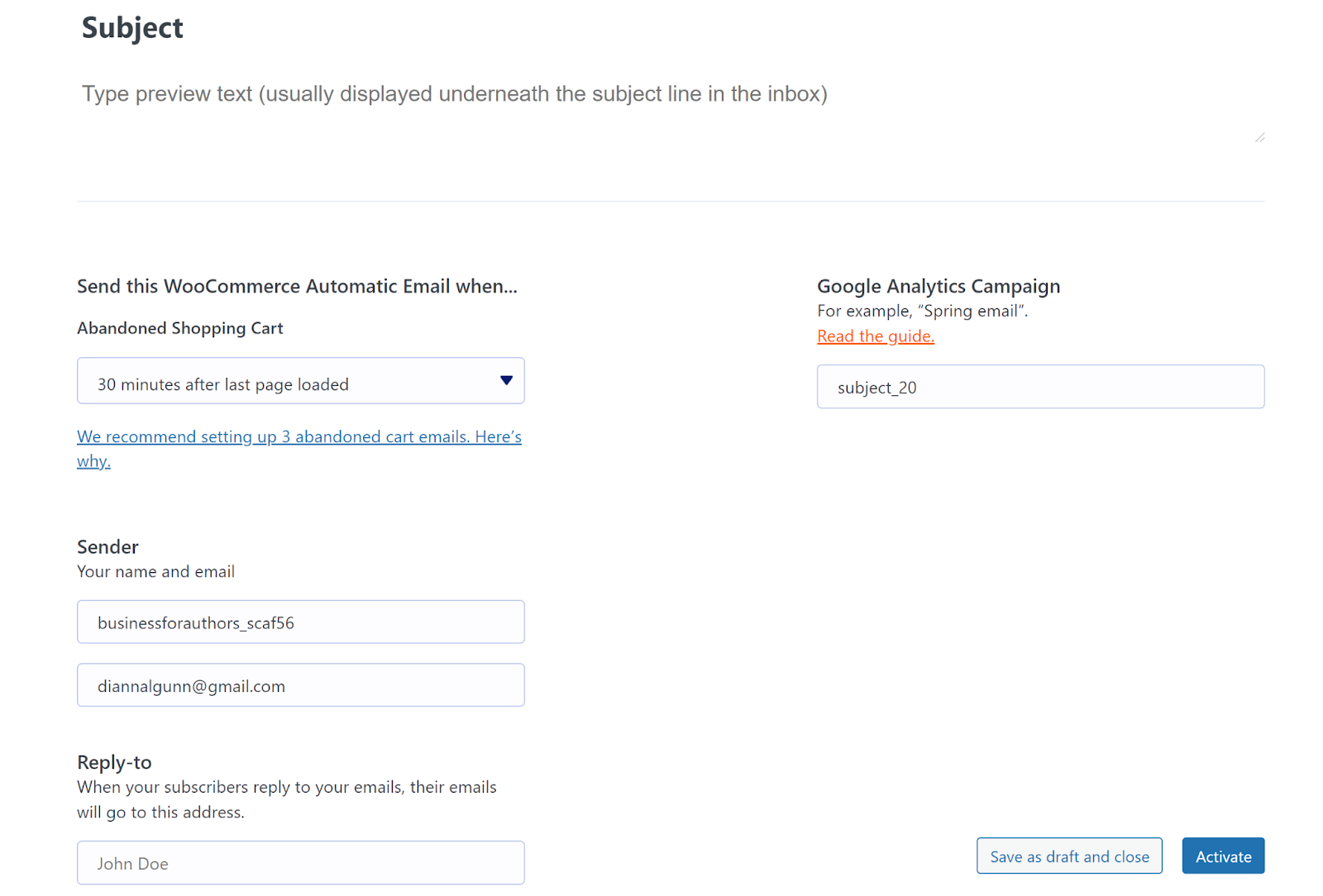 Jak wysyłać e-maile o porzuconym koszyku WooCommerce w MailPoet: potwierdź szczegóły wysyłki