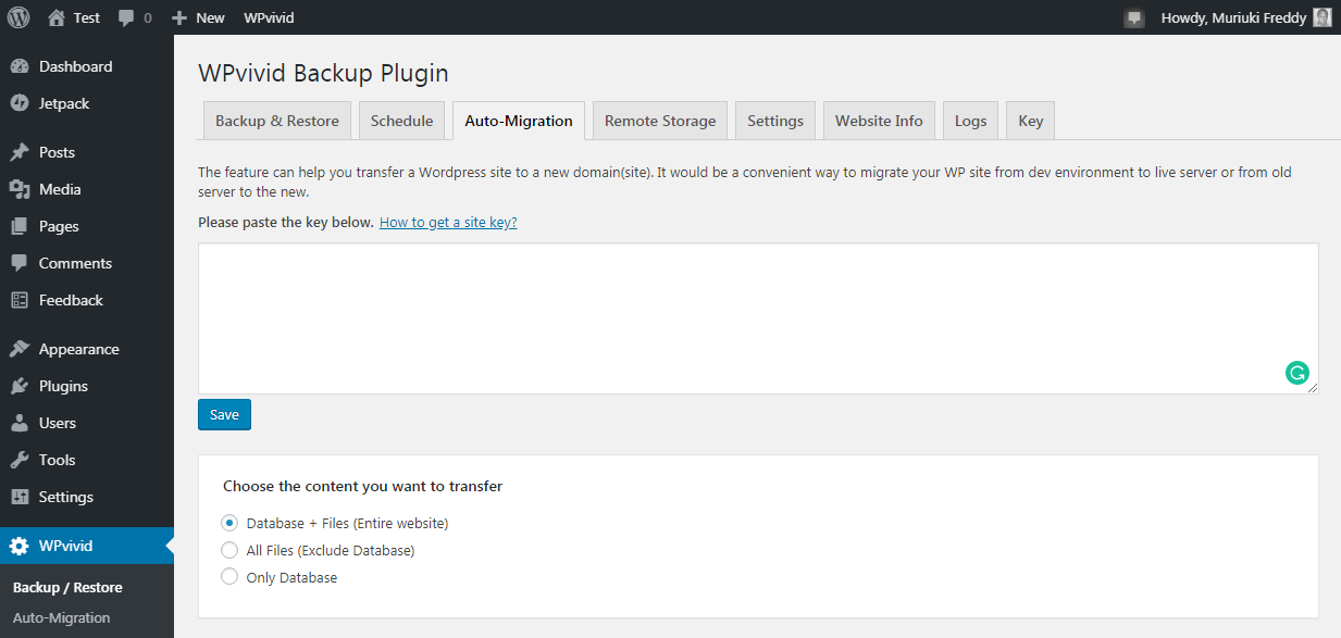 recurso de migração automática wpvivid
