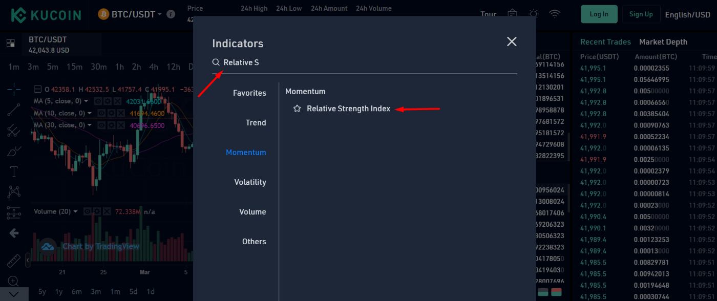 Step 2 - How to Apply Relative Strength Index? - KuCoin Trading Page