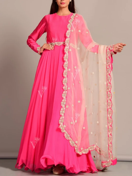 Pink Chiffon Anarkali Suit Set