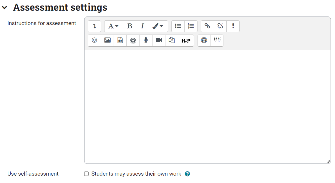 Edit Settings, Assessment Settings section