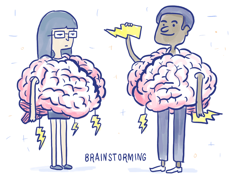 A cartoon GIF of two people symbolising 'brainstorming'