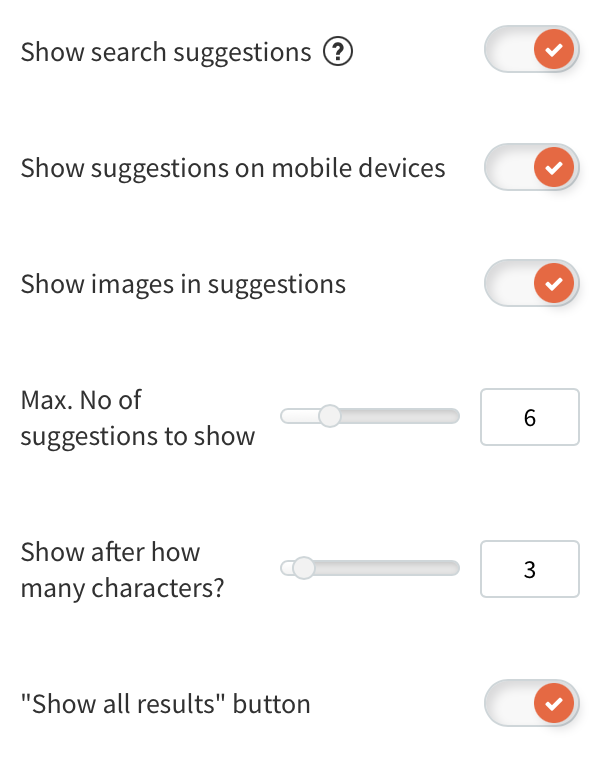 Search suggestions settings