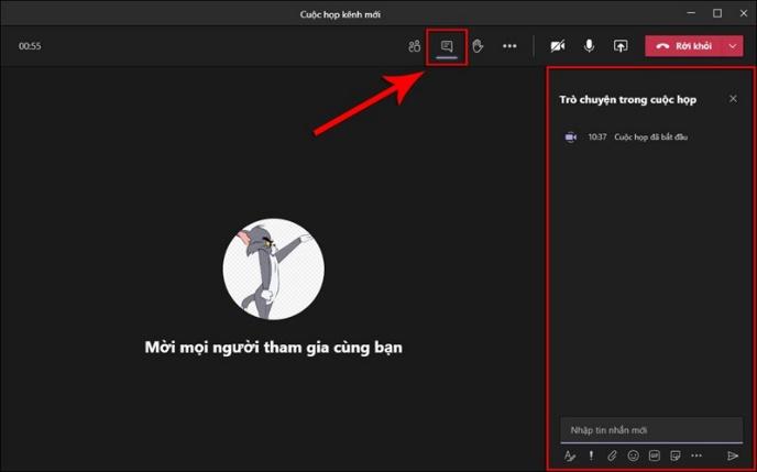 Bật hộp thoại trò chuyện: Cho phép các thành viên có thể trò chuyện, thảo luận trong quá trình họp.