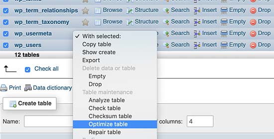 Otimize as tabelas de banco de dados do WordPress
