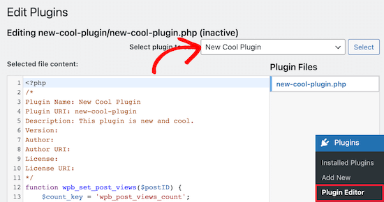 Adicionar código ao plug-in específico do site