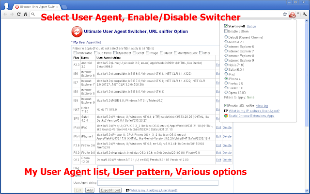 Chrome Web Store - Ultimate User Agent Switcher, URL sniffer640