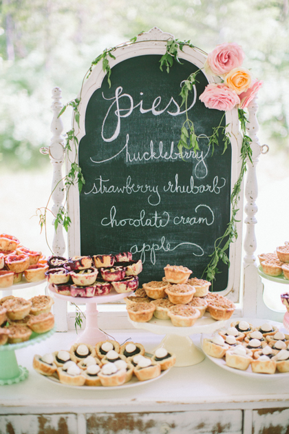 photo of mini wedding pie assortments with chalkboard menu