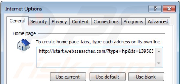 Remova vírus de istart.webssearches.com da página inicial do Internet Explorer