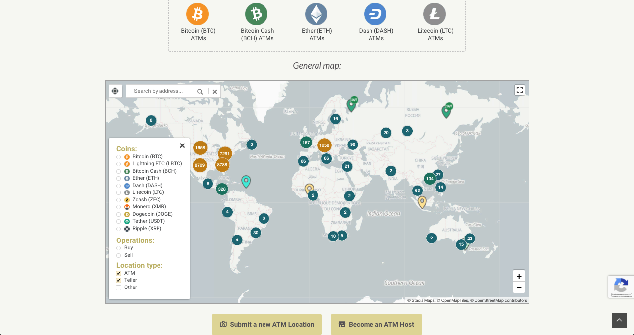 Bitcoin ATM World coverage Map
