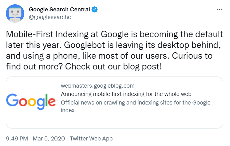 Google Search Central tweet