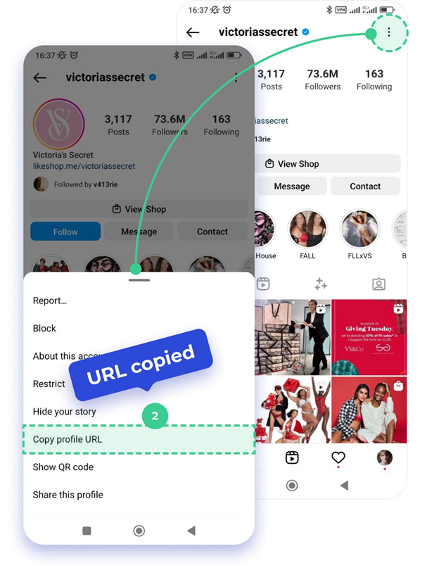 how to copy link in insta