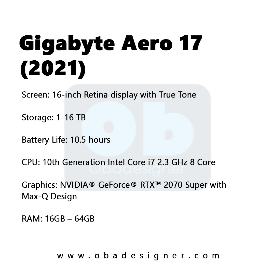 Gigabyte Aero 17 (2021) specs