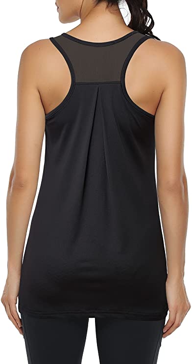 Miusey Mesh Racerback Tank Tops Built in Padded Shelf Bra for Women, Loose Fit Sleeveless Workout Yoga Casual Shirts
