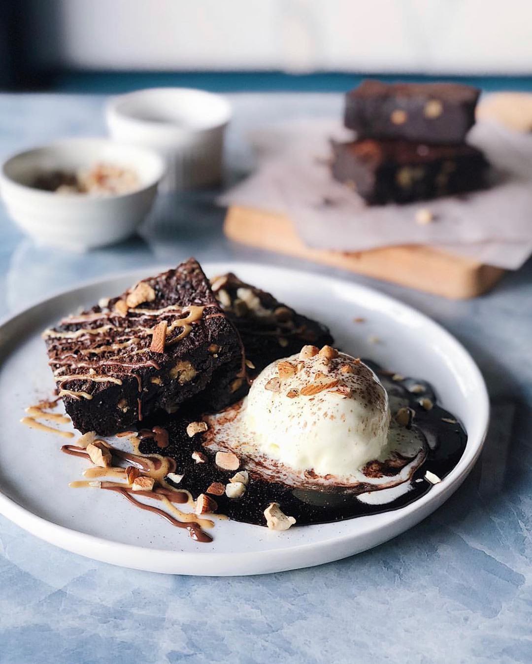 Madam Lims Brownies, served with vanilla ice cream