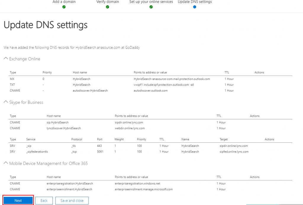 next update dns setting