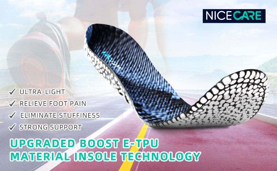 A variety of flexible and lightweight “popcorn” materials are combined to form a boost insole.